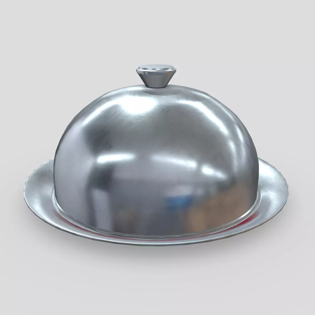 Cloche silver dish Low-poly 3D model_0