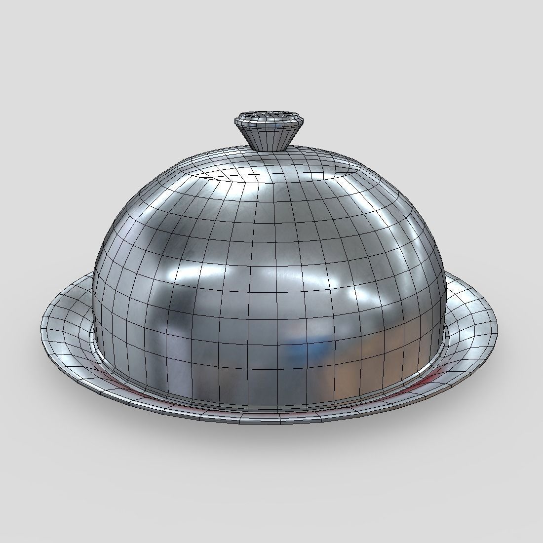 Cloche silver dish Low-poly 3D model_2