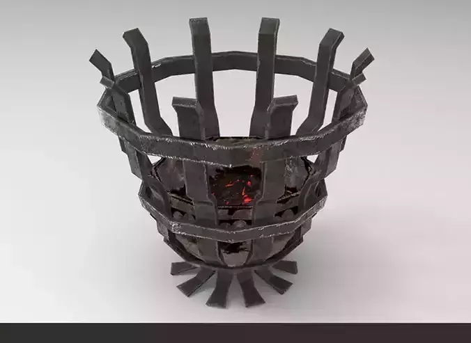 Metallic ancient brazier light Low-poly 3D model