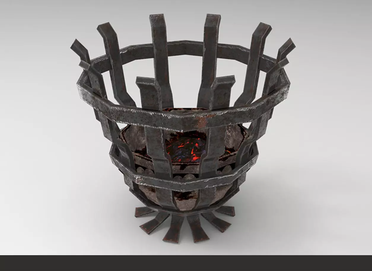 Metallic ancient brazier light Low-poly 3D model_0