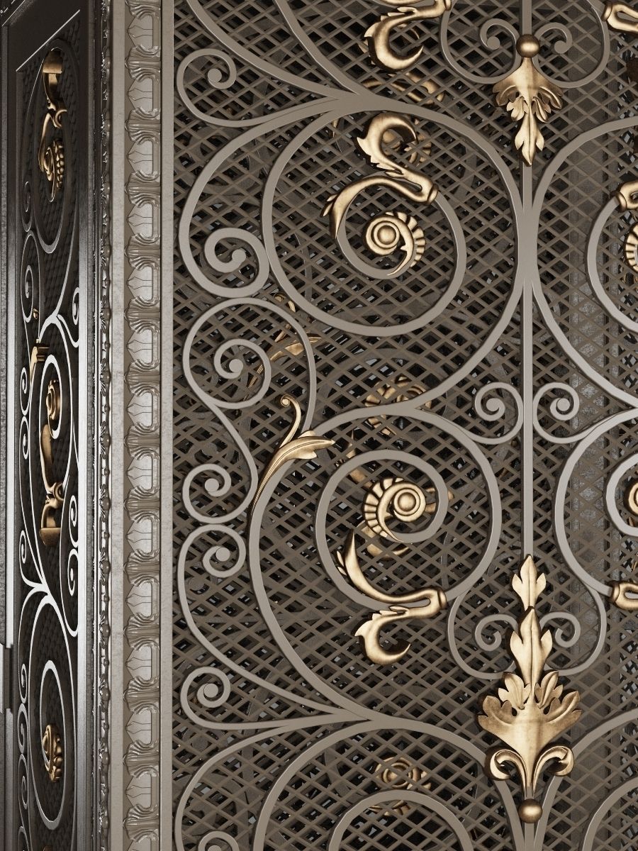 Elevator ornate wrought iron door 3D model_3