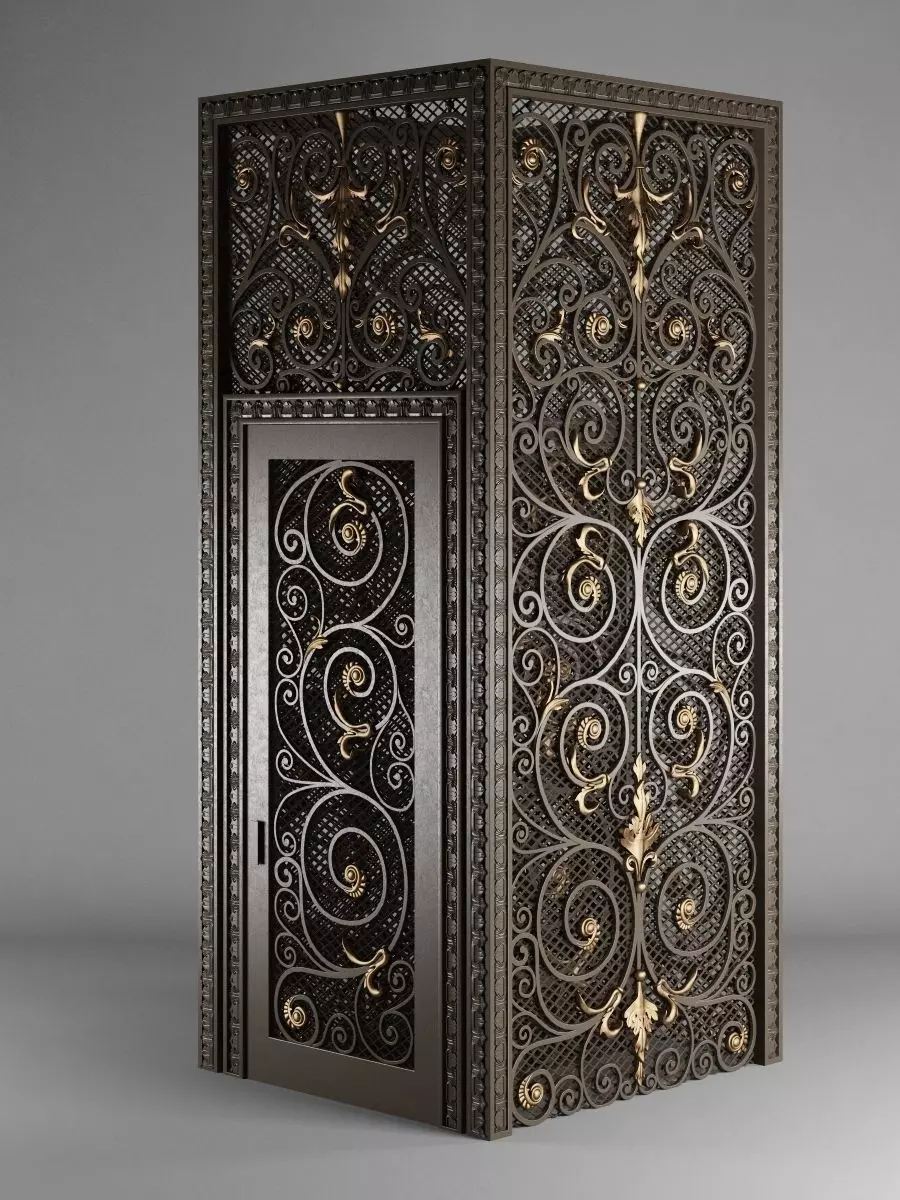 Elevator ornate wrought iron door 3D model_0