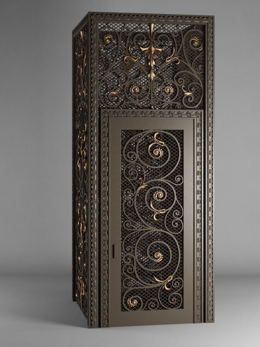Elevator ornate wrought iron door 3D model_2