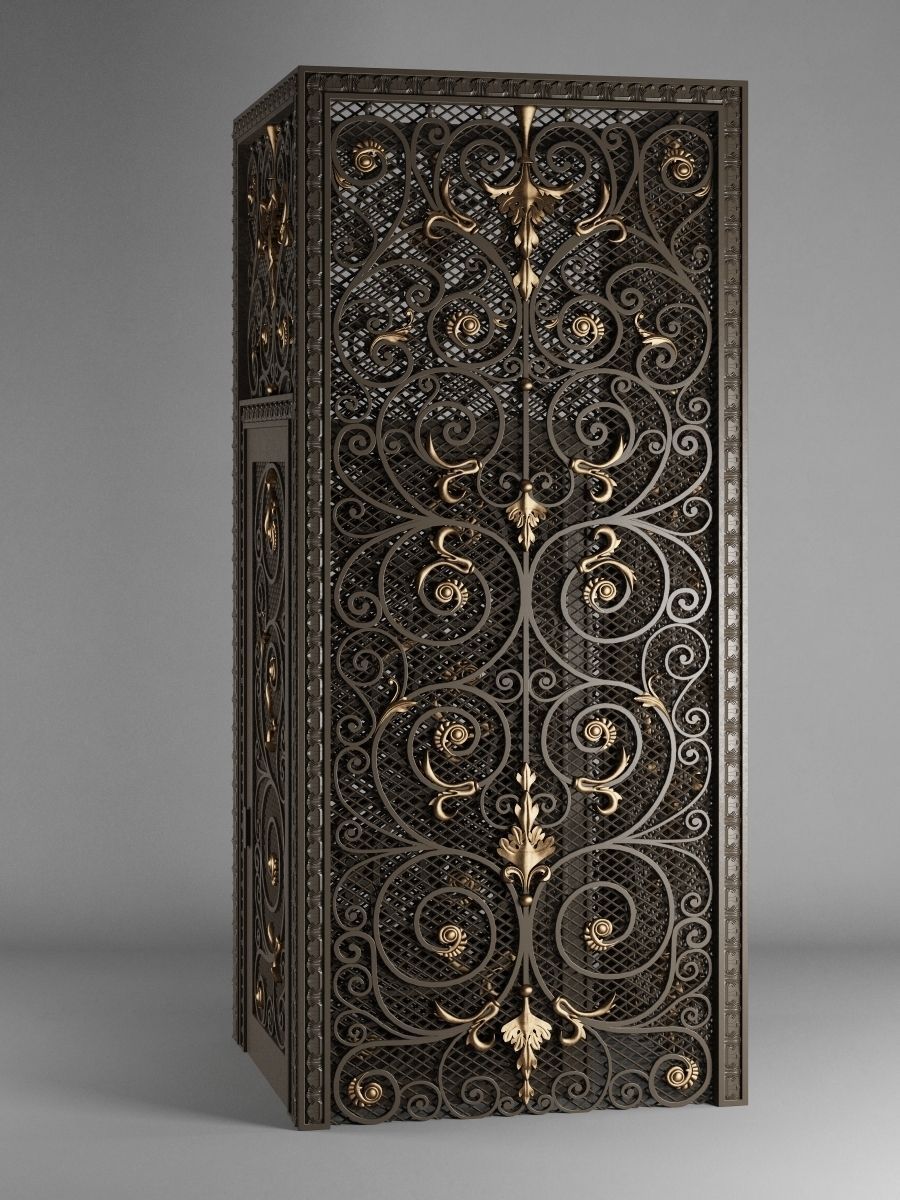 Elevator ornate wrought iron door 3D model_1