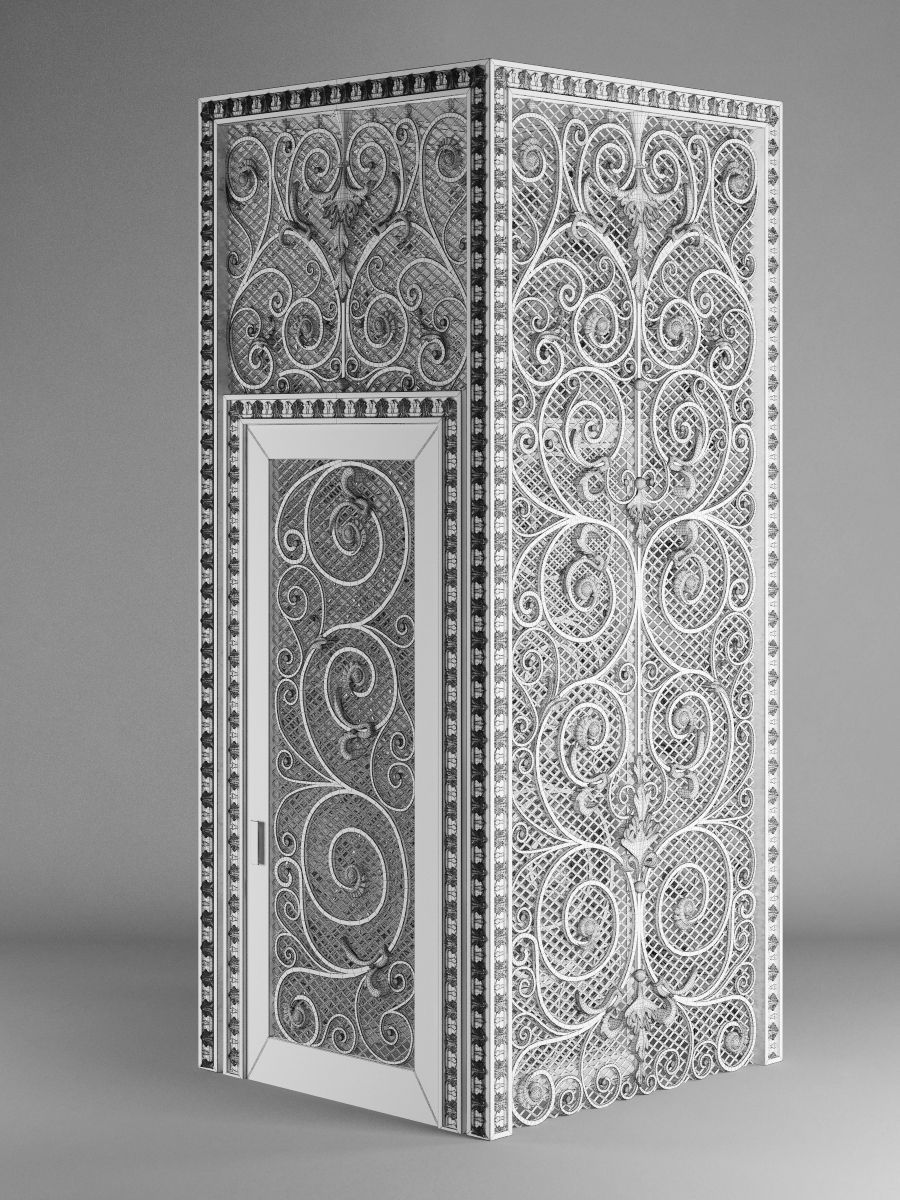 Elevator ornate wrought iron door 3D model_5