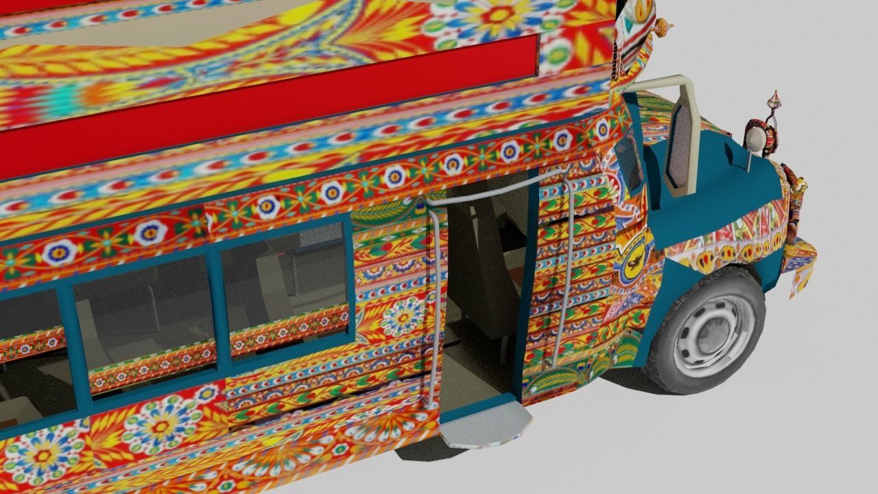 Pakistani Old Nishan Bus Low-poly 3D model_27