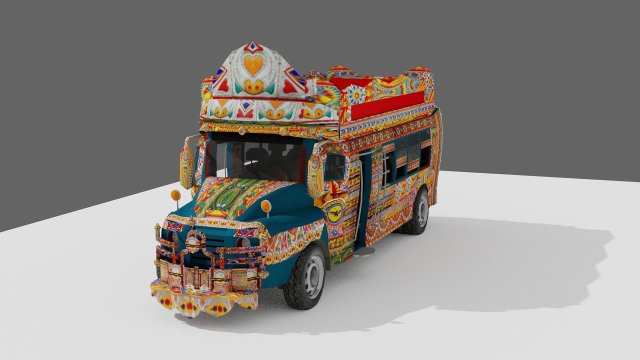 Pakistani Old Nishan Bus Low-poly 3D model_3