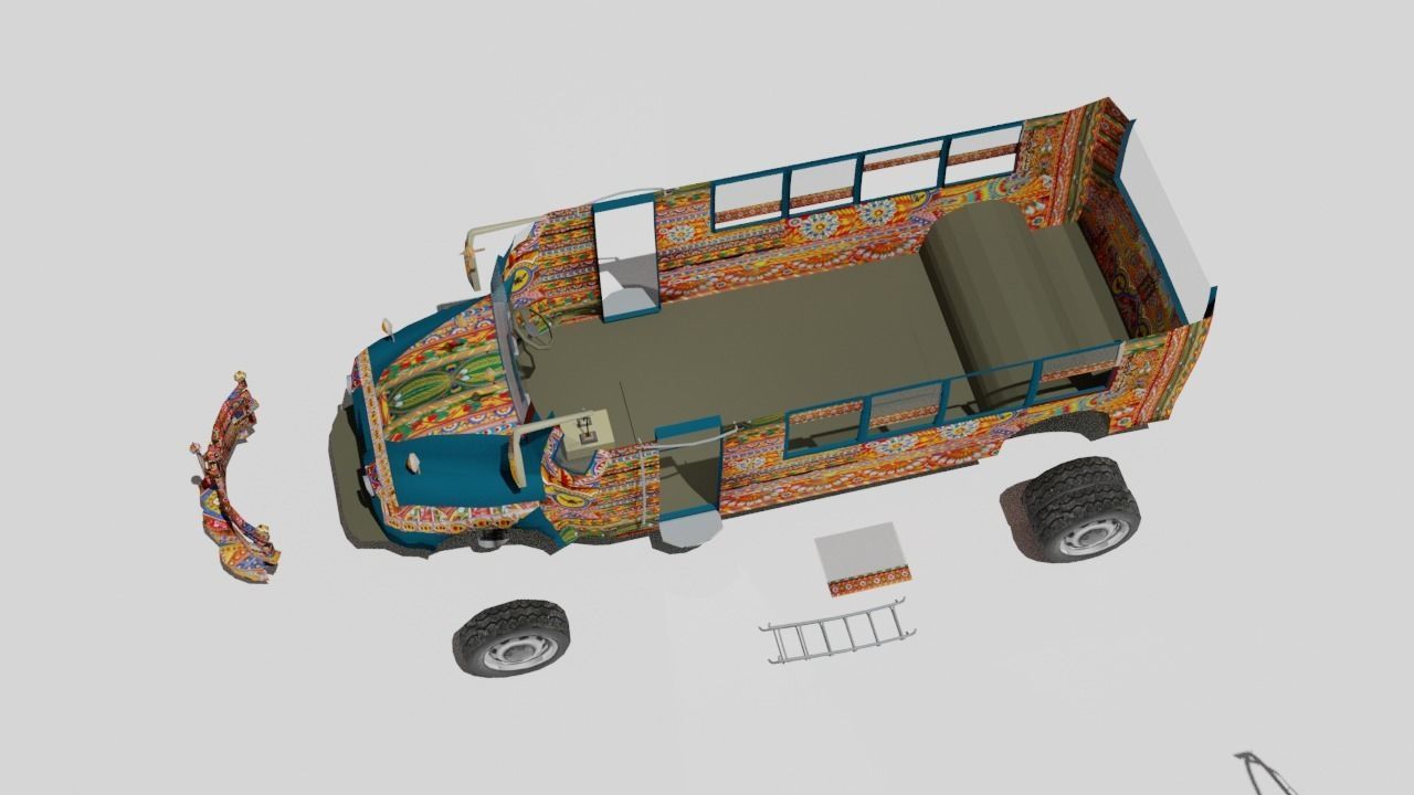 Pakistani Old Nishan Bus Low-poly 3D model_7