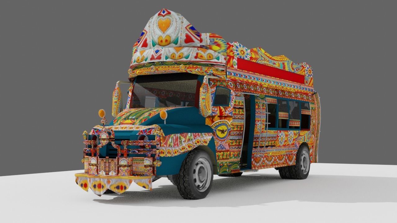 Pakistani Old Nishan Bus Low-poly 3D model_21