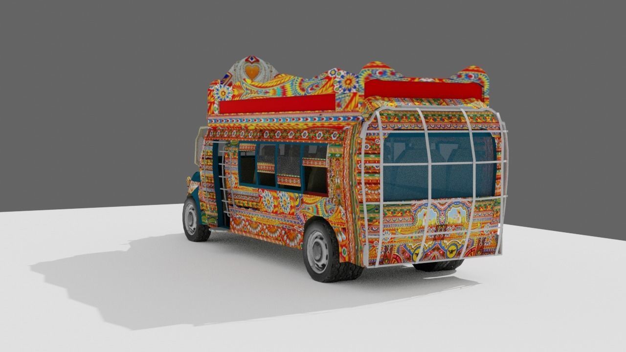 Pakistani Old Nishan Bus Low-poly 3D model_14