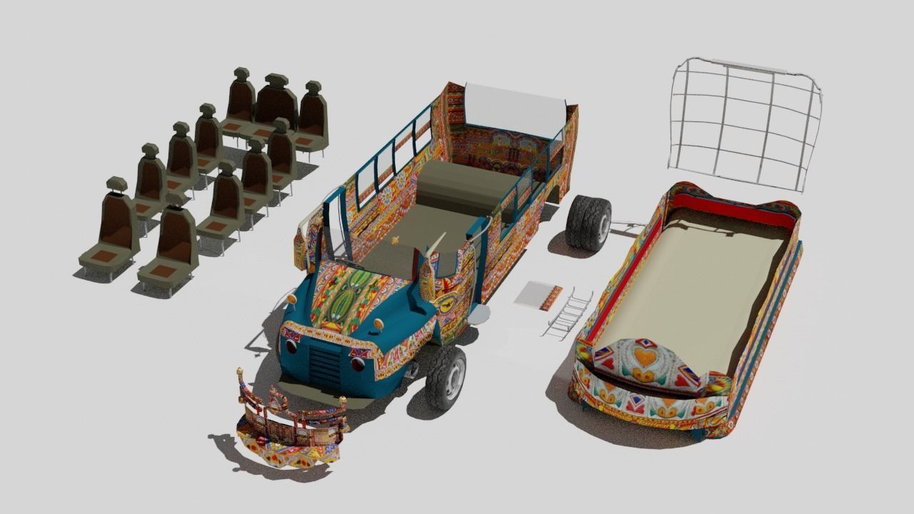 Pakistani Old Nishan Bus Low-poly 3D model_5