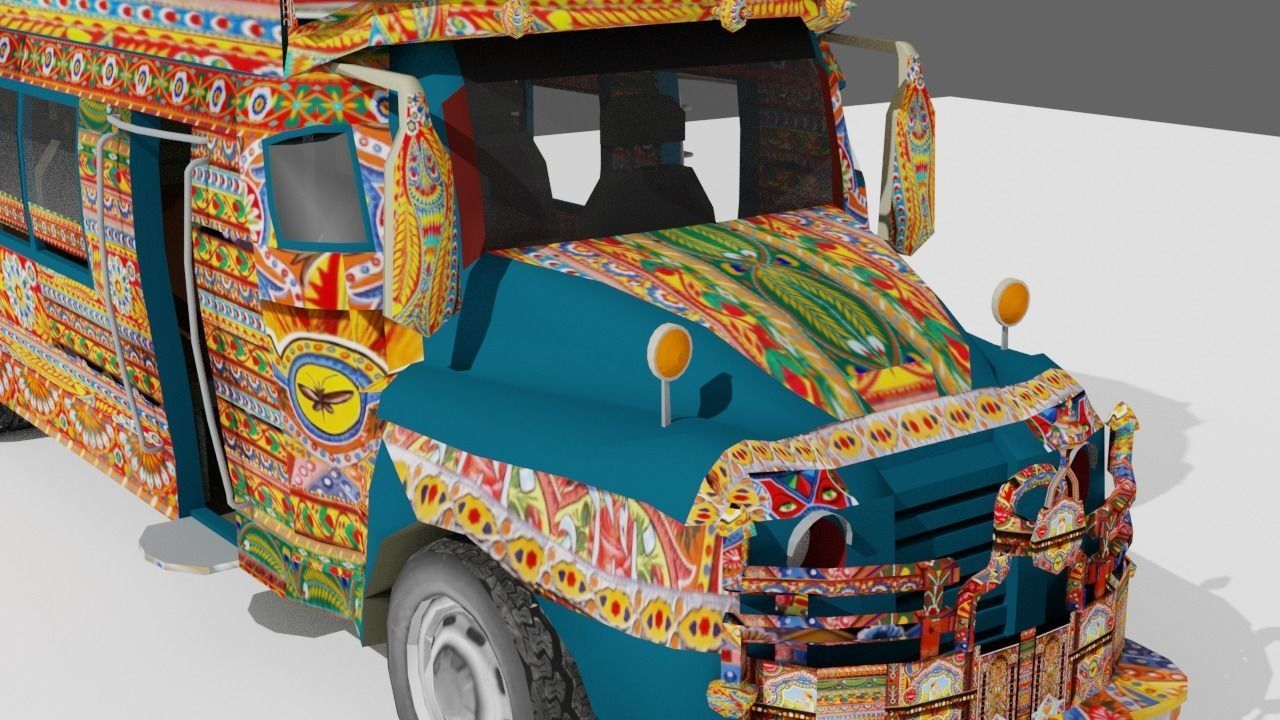 Pakistani Old Nishan Bus Low-poly 3D model_23