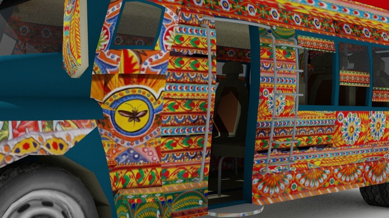 Pakistani Old Nishan Bus Low-poly 3D model_26