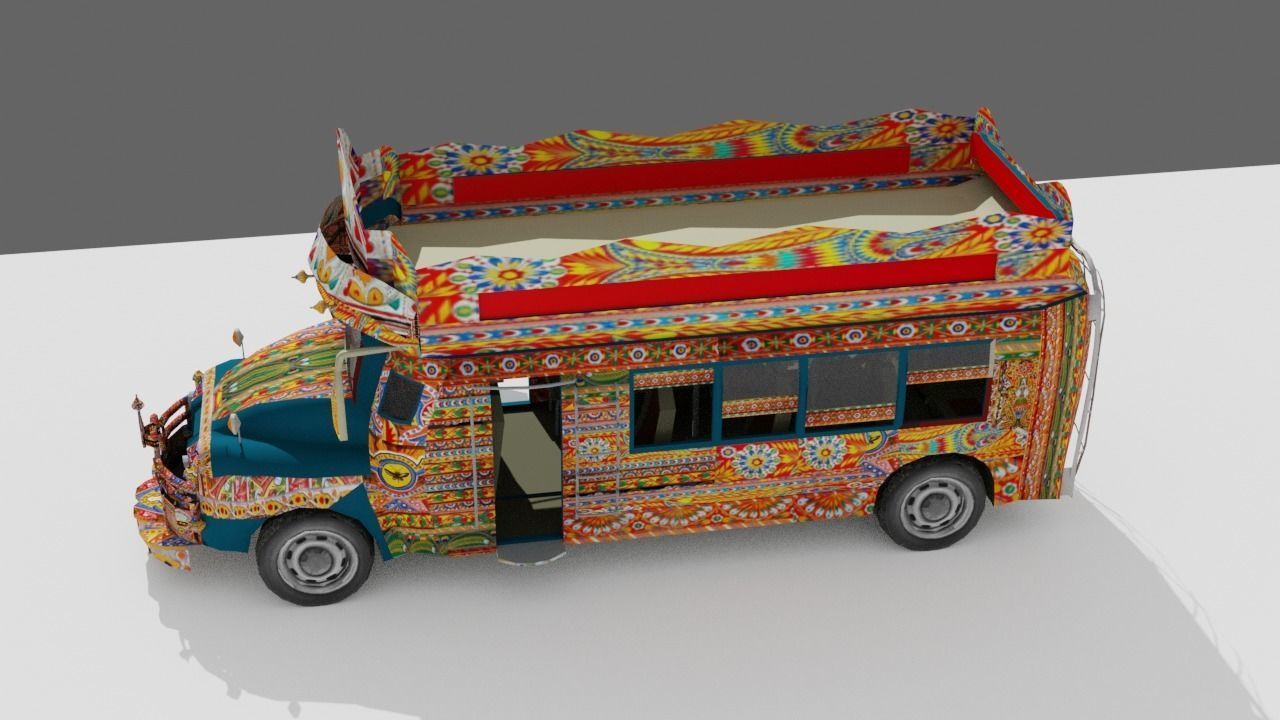 Pakistani Old Nishan Bus Low-poly 3D model_18