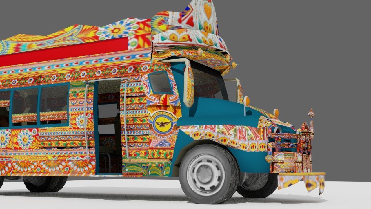 Pakistani Old Nishan Bus Low-poly 3D model_17