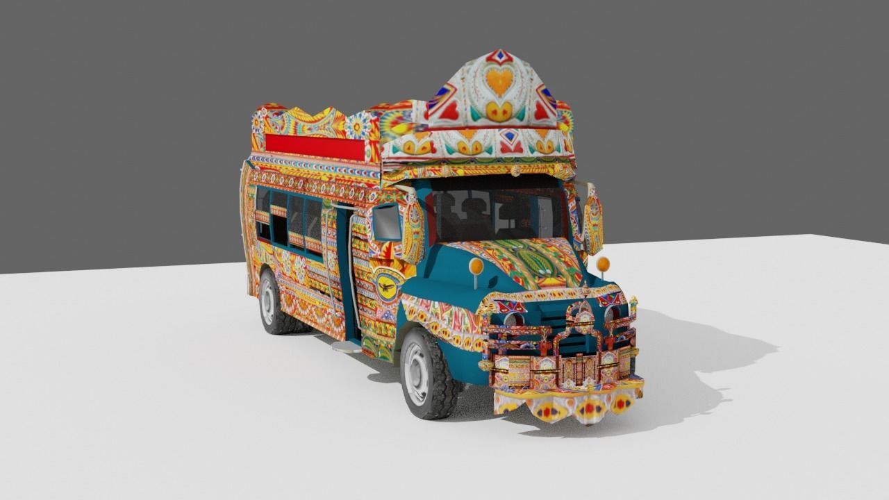 Pakistani Old Nishan Bus Low-poly 3D model_2