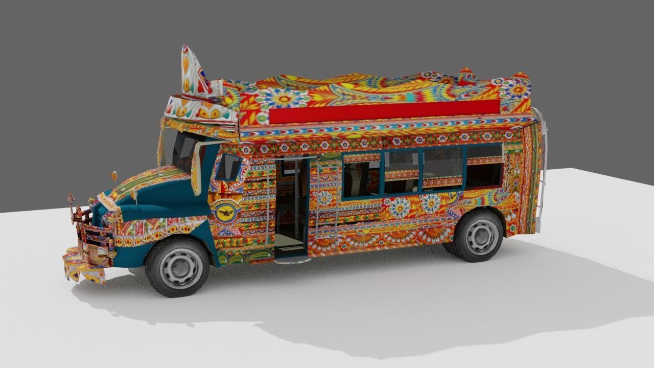 Pakistani Old Nishan Bus Low-poly 3D model_13