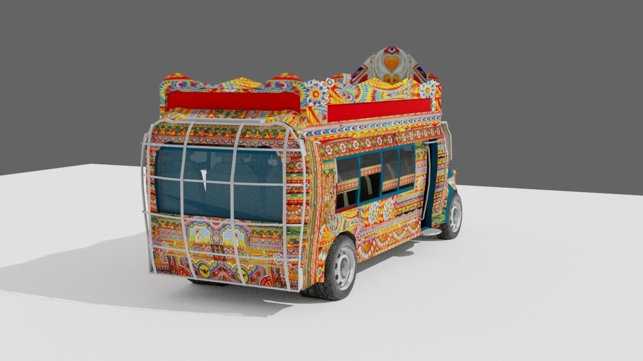Pakistani Old Nishan Bus Low-poly 3D model_12