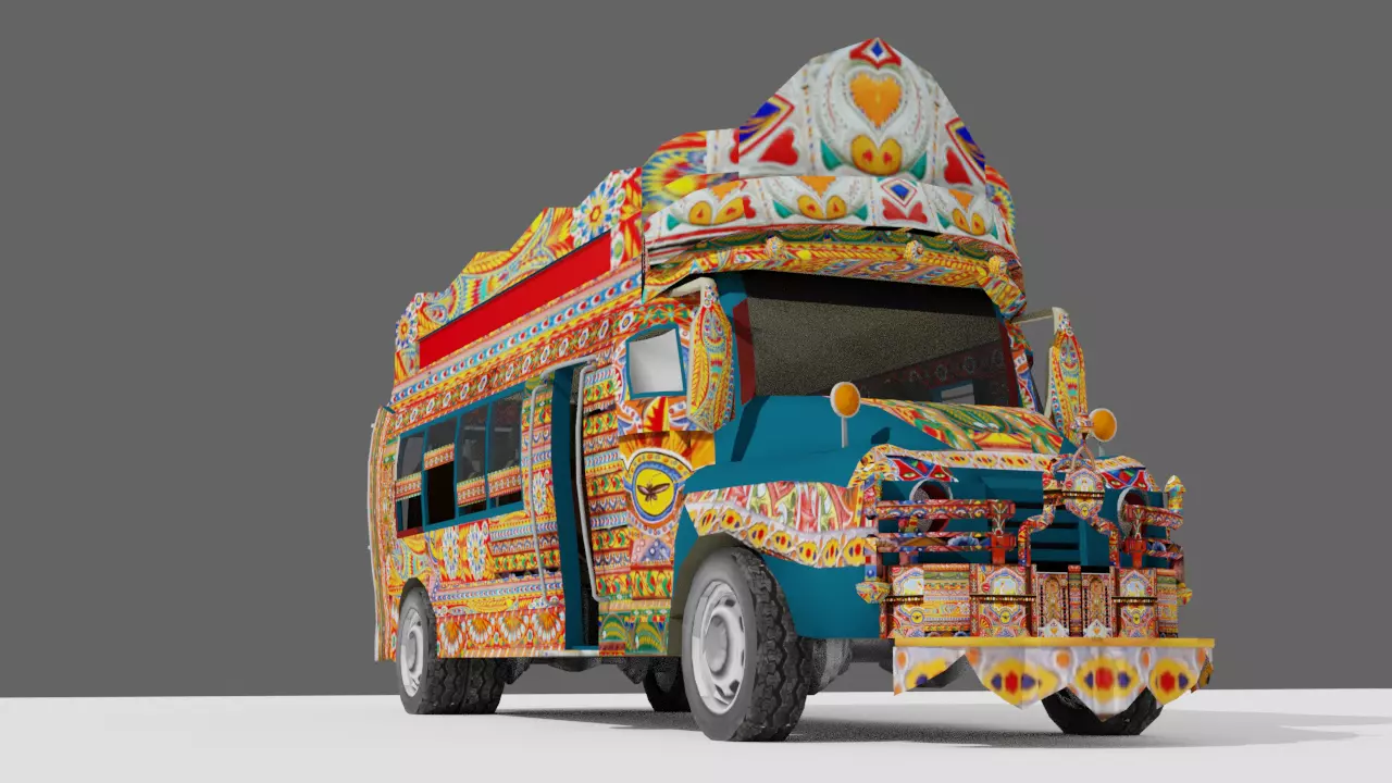 Pakistani Old Nishan Bus Low-poly 3D model_0