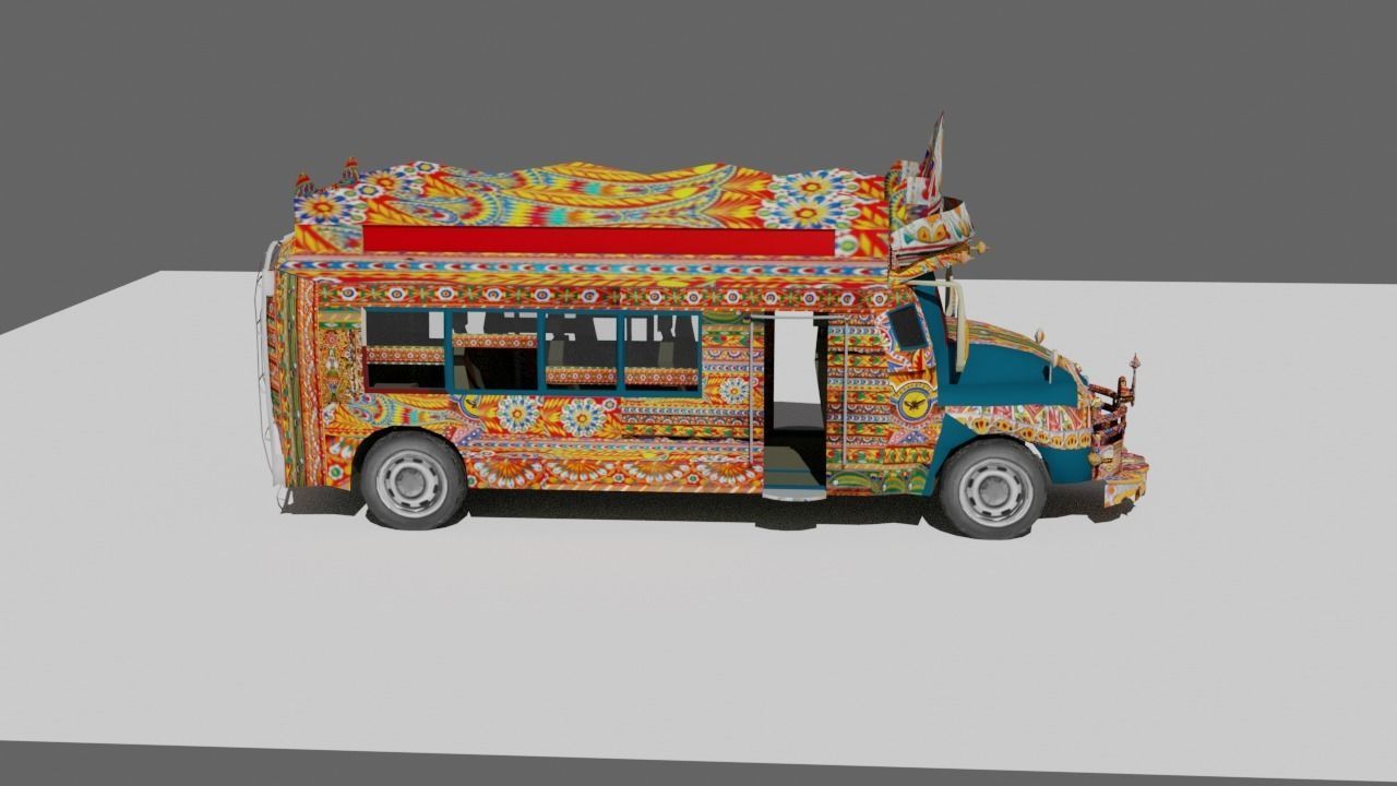 Pakistani Old Nishan Bus Low-poly 3D model_11