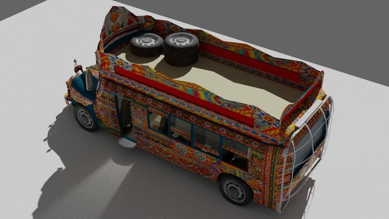 Pakistani Old Nishan Bus Low-poly 3D model_19