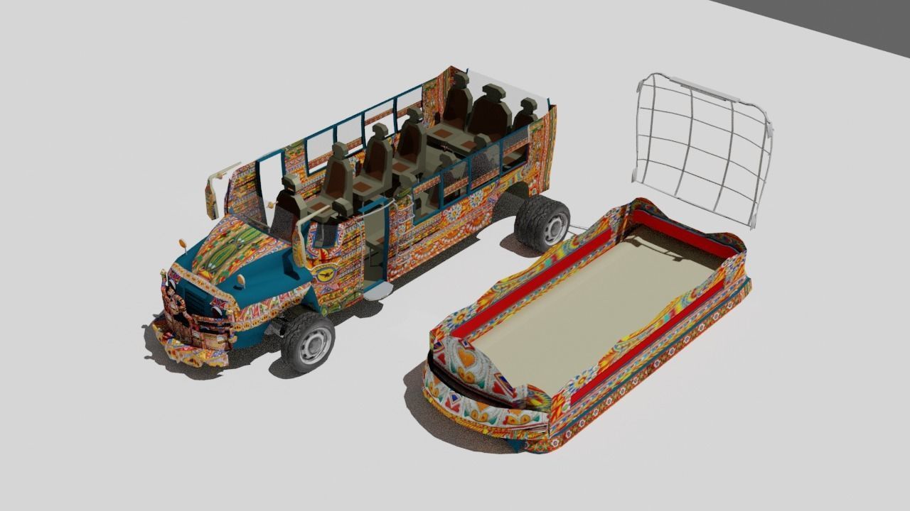 Pakistani Old Nishan Bus Low-poly 3D model_6