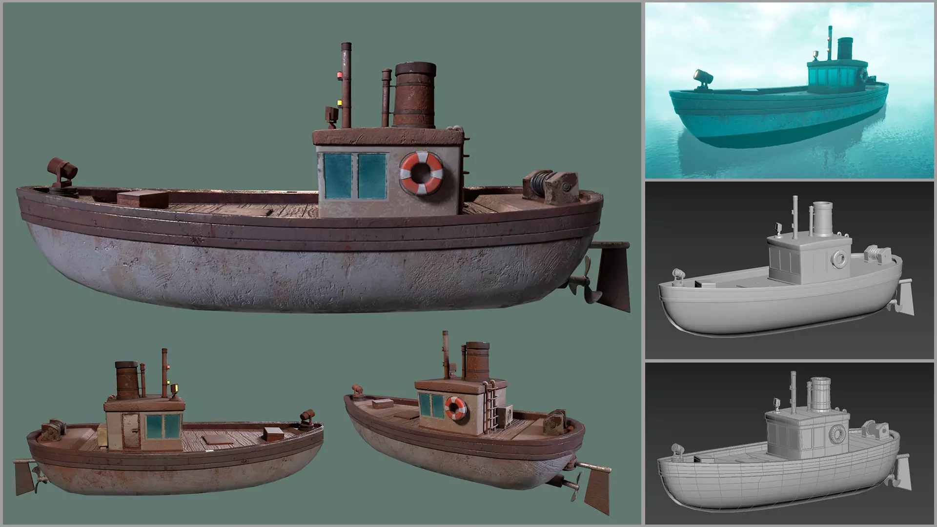 Stylized Low-poly Boat Low-poly 3D model_0