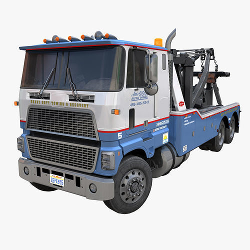 80s American industrial tow truck Low-poly 3D model