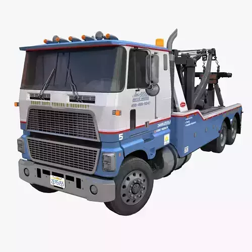 80s American industrial tow truck Low-poly 3D model