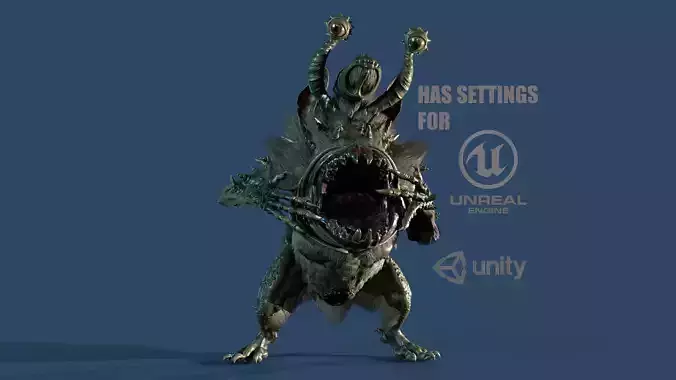 Sniffer creature with horns and claws Low-poly 3D model