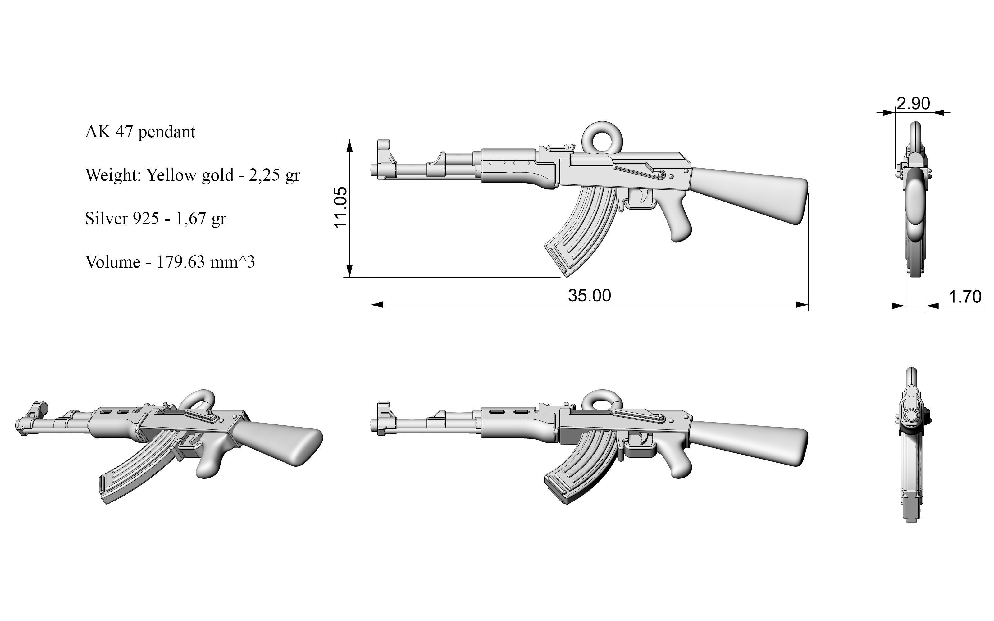 AK-47 Assault rifle pendant 3D print model_2
