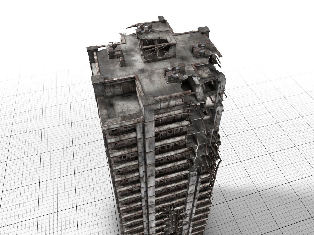 destroyed and ruined highrise city-building Low-poly 3D model_18