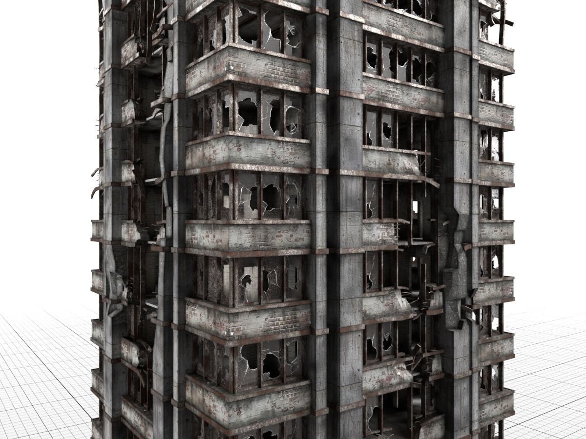 destroyed and ruined highrise city-building Low-poly 3D model_6