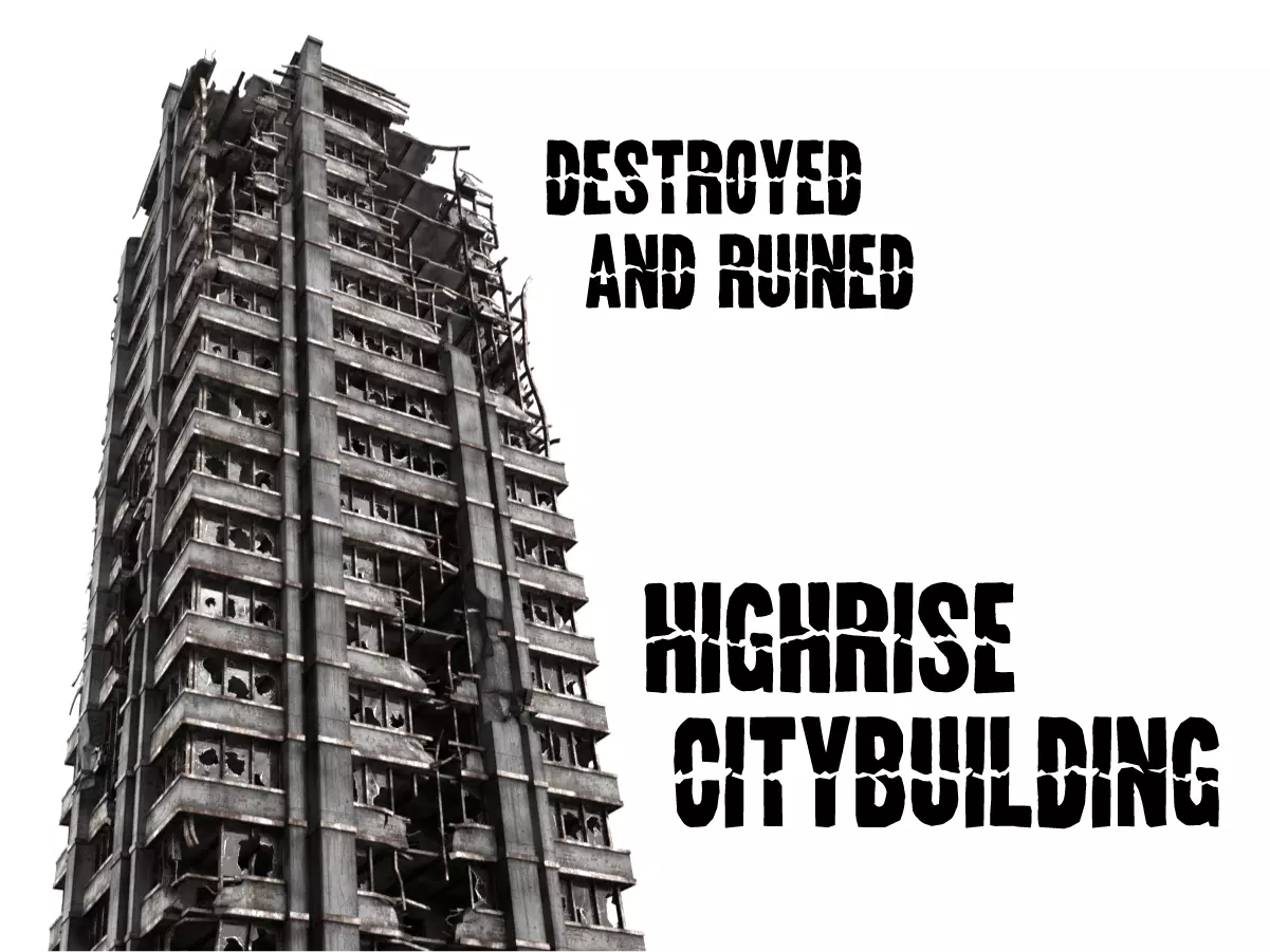 destroyed and ruined highrise city-building Low-poly 3D model_0