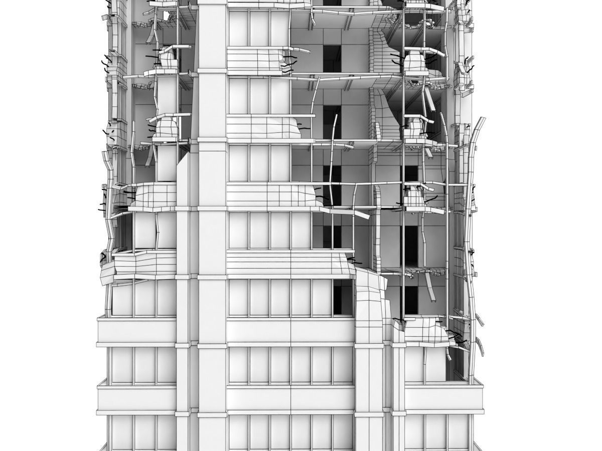 destroyed and ruined highrise city-building Low-poly 3D model_9