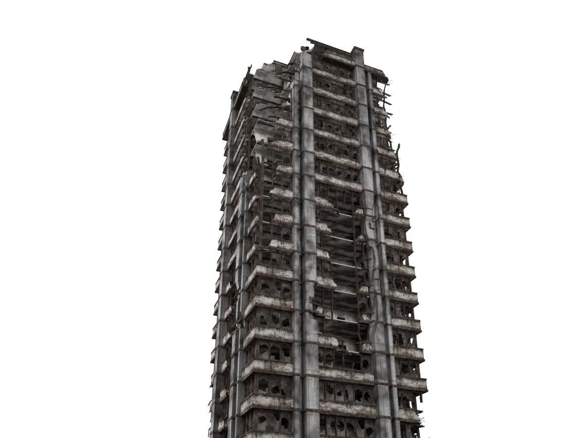 destroyed and ruined highrise city-building Low-poly 3D model_10