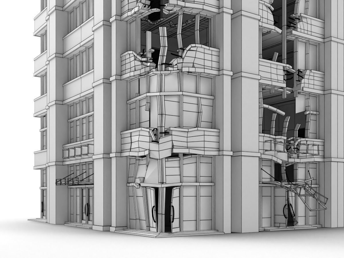 destroyed and ruined highrise city-building Low-poly 3D model_15