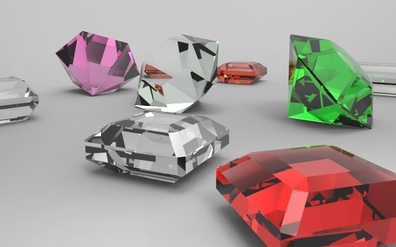 Diamonds different colored crystals Free 3D model_2