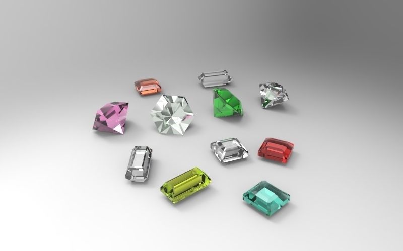 Diamonds different colored crystals Free 3D model_1