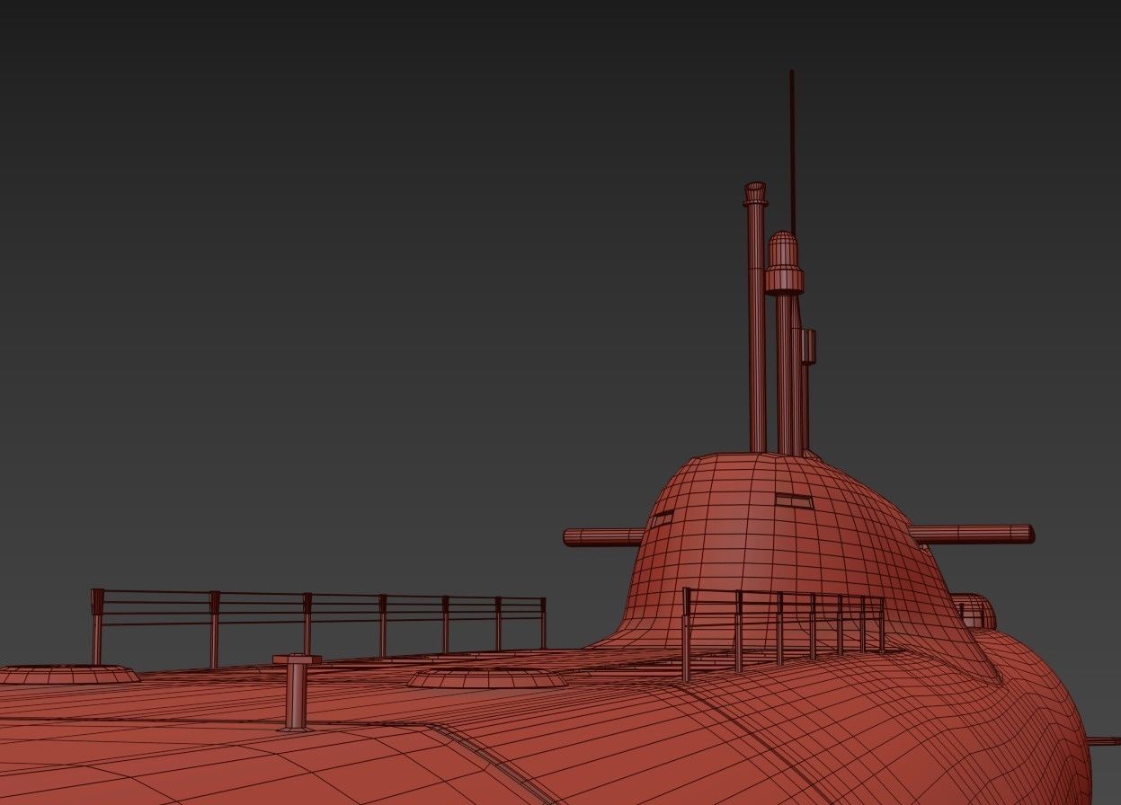 Submarine Low-poly 3D model_10