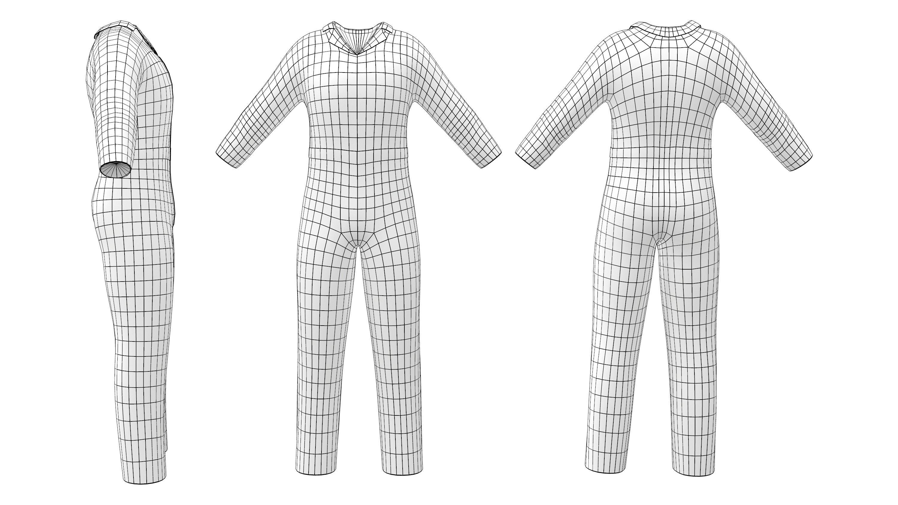 Mens Multiprofession Work Jumpsuit Uniform Low-poly 3D model_3