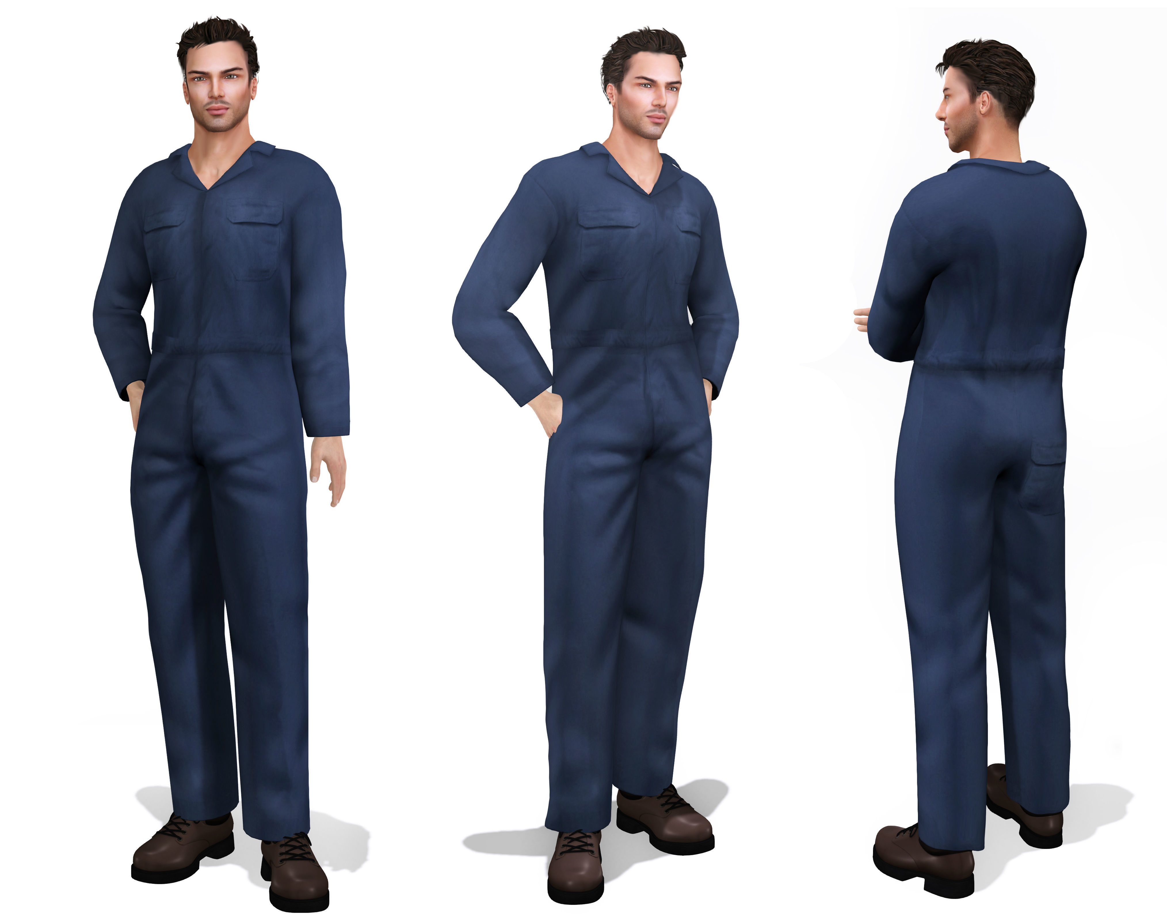Mens Multiprofession Work Jumpsuit Uniform Low-poly 3D model_2