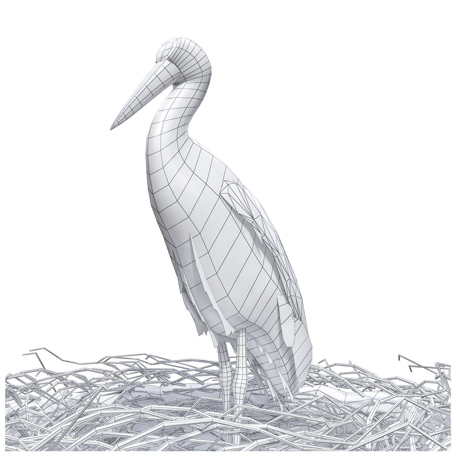 Stork in nest 3D model_2