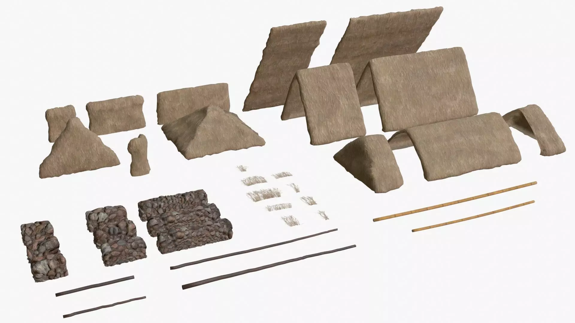 Thatched House Modular Kit Low-poly 3D model_0