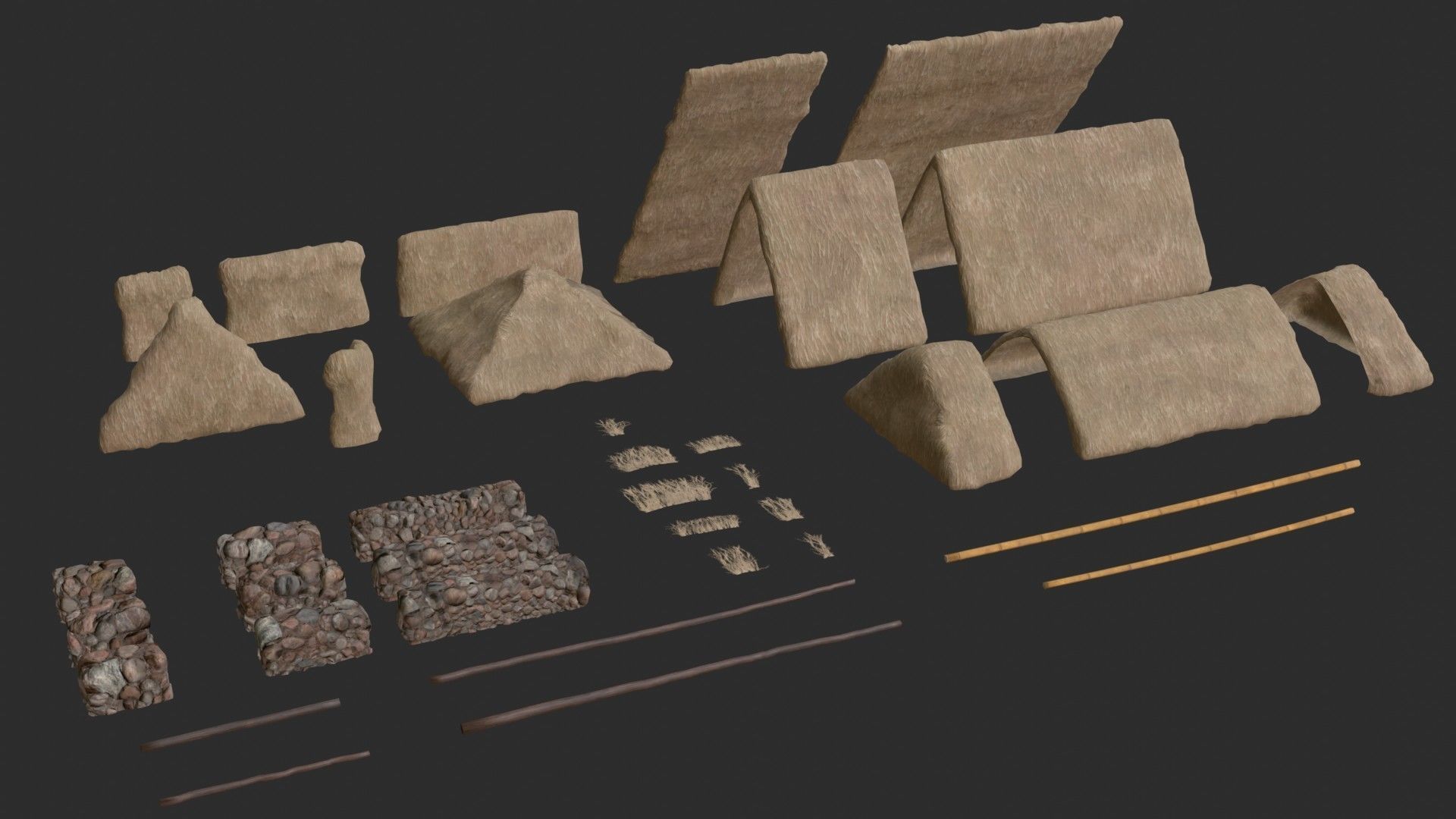 Thatched House Modular Kit Low-poly 3D model_1