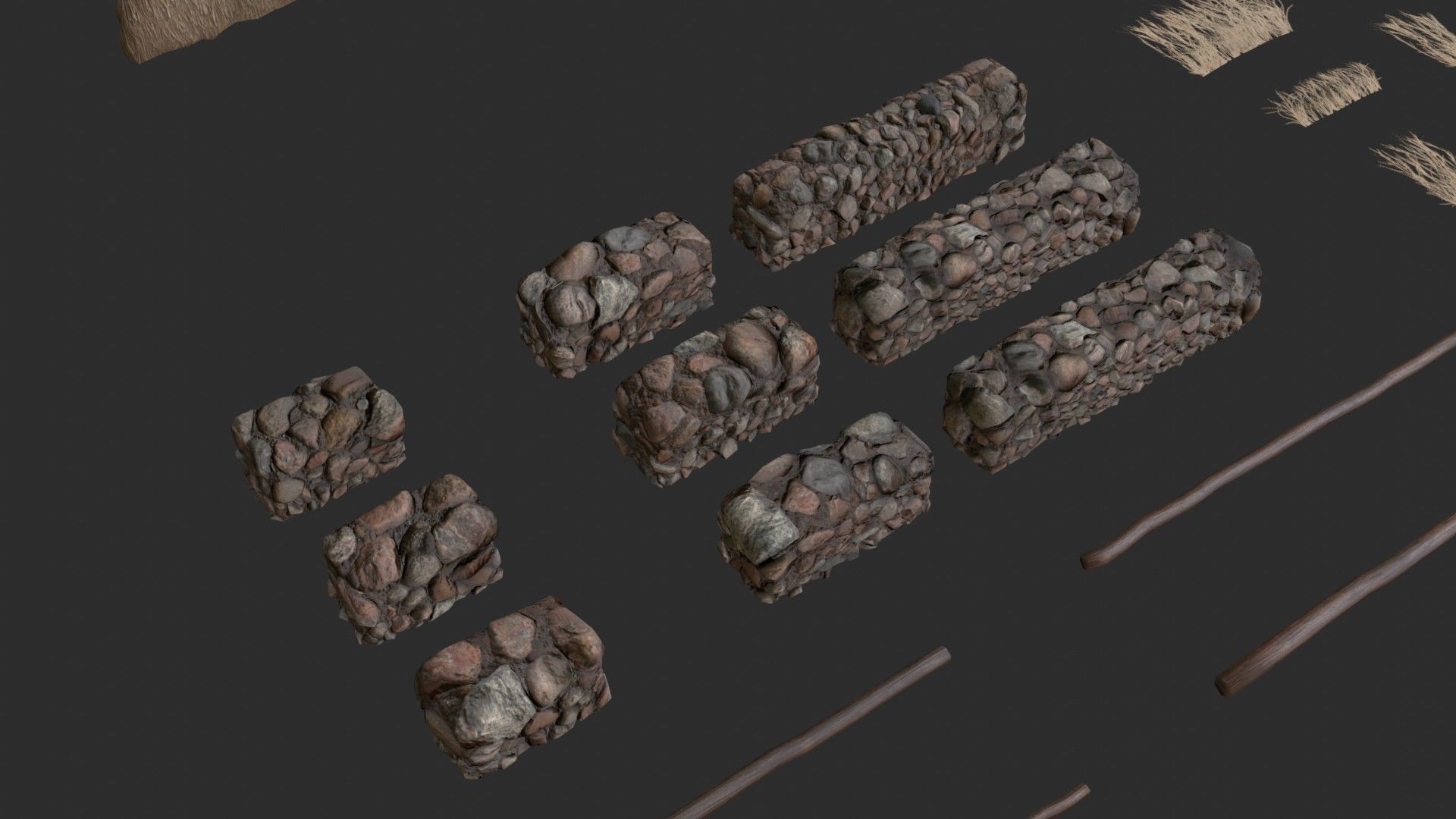 Thatched House Modular Kit Low-poly 3D model_2