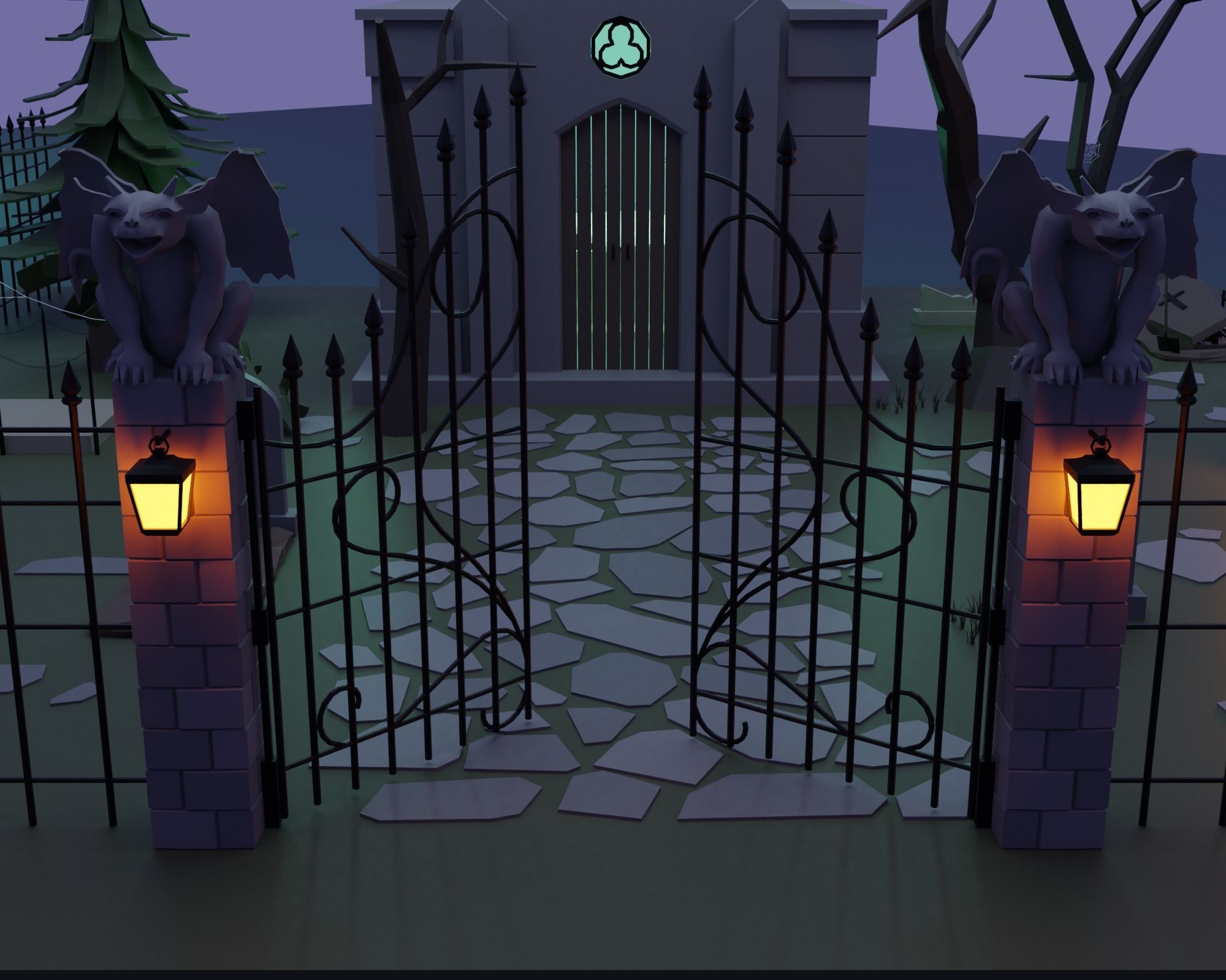 Cemetery bat flying in sky Low-poly 3D model_3