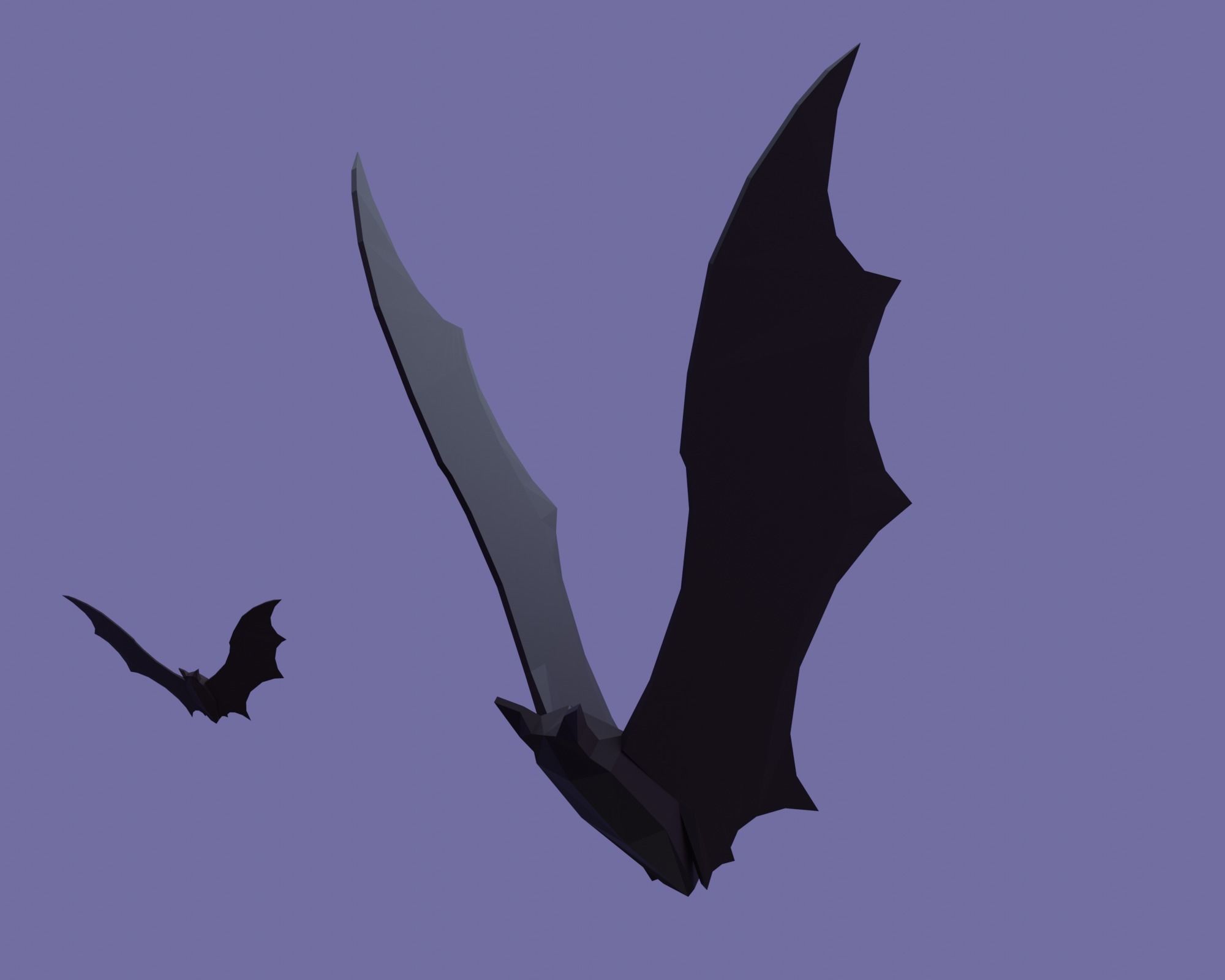 Cemetery bat flying in sky Low-poly 3D model_24
