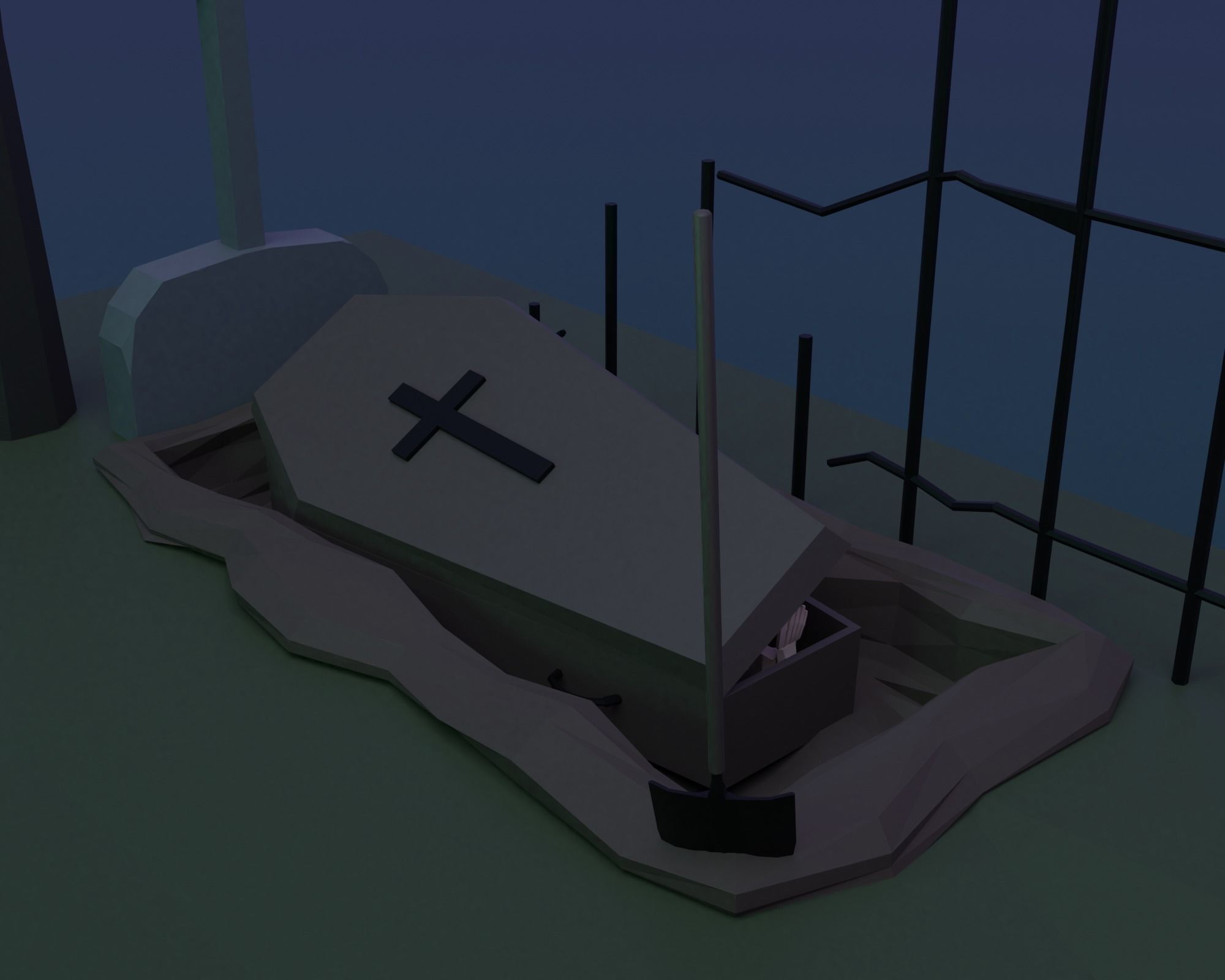 Cemetery bat flying in sky Low-poly 3D model_13
