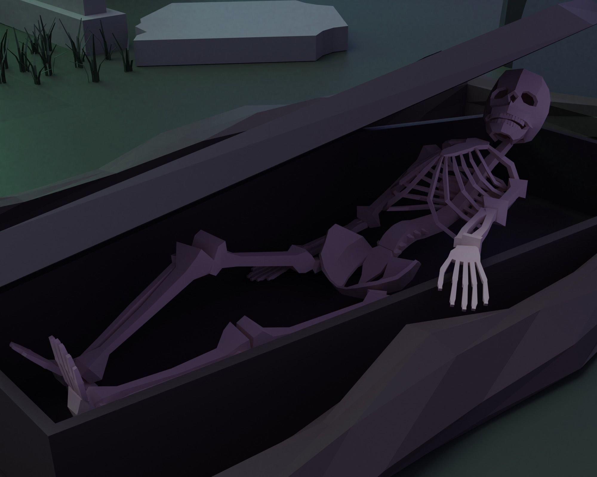 Cemetery bat flying in sky Low-poly 3D model_14